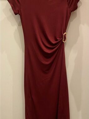 Side-Ring Midi Dress in Deep Burgundy - Women